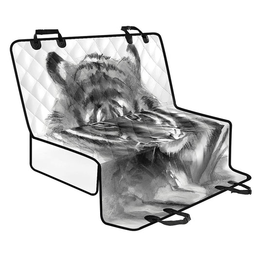 Monochrome Watercolor White Tiger Print Pet Car Back Seat Cover
