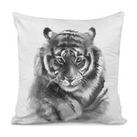 Monochrome Watercolor White Tiger Print Pillow Cover