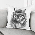 Monochrome Watercolor White Tiger Print Pillow Cover