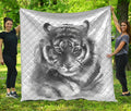 Monochrome Watercolor White Tiger Print Quilt