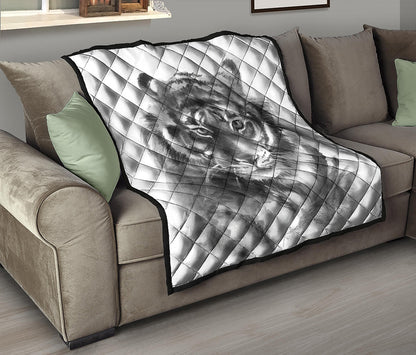 Monochrome Watercolor White Tiger Print Quilt