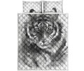Monochrome Watercolor White Tiger Print Quilt Bed Set