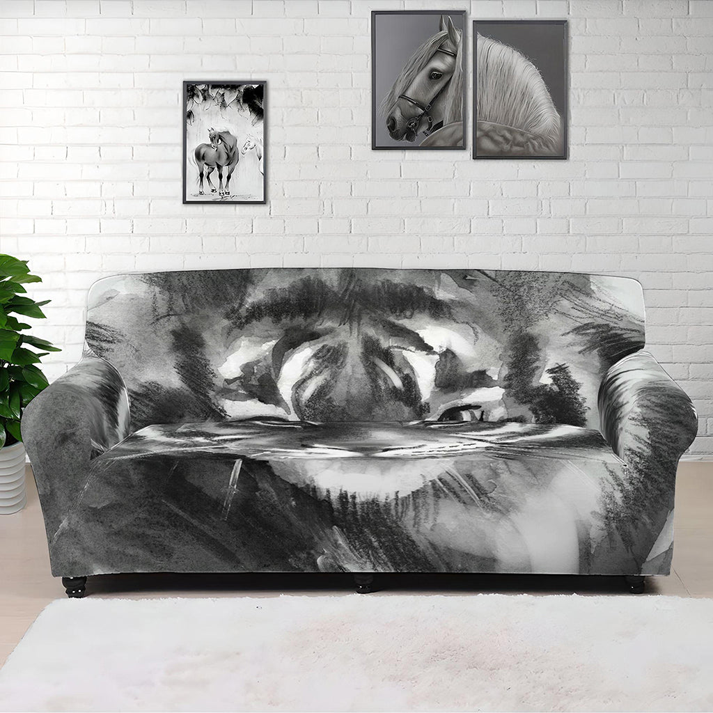 Monochrome Watercolor White Tiger Print Sofa Cover