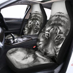 Monochrome Watercolor White Tiger Print Universal Fit Car Seat Covers