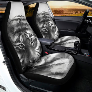 Monochrome Watercolor White Tiger Print Universal Fit Car Seat Covers