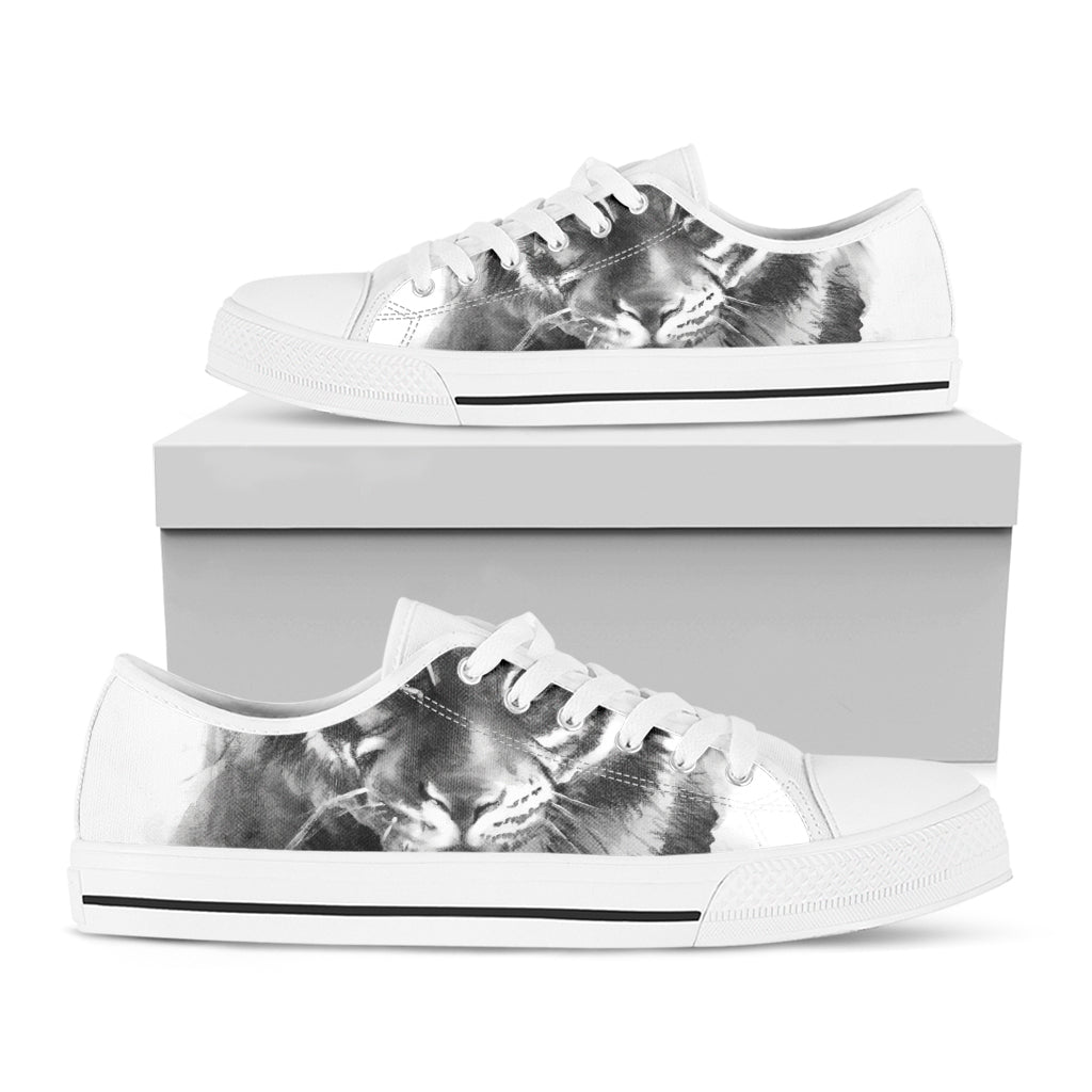 Monochrome Watercolor White Tiger Print White Low Top Shoes