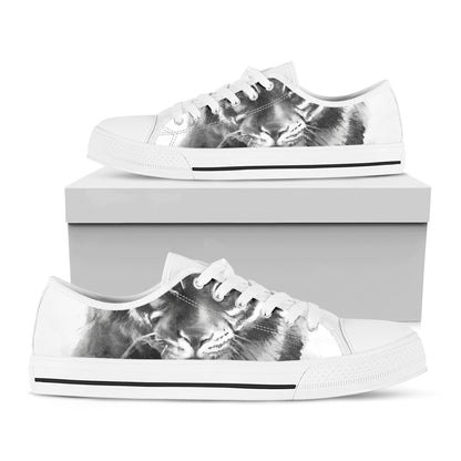 Monochrome Watercolor White Tiger Print White Low Top Shoes