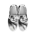 Monochrome Watercolor White Tiger Print White Slip On Shoes