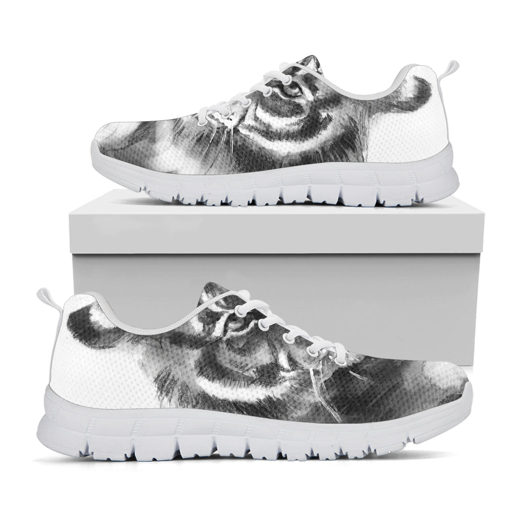 Monochrome Watercolor White Tiger Print White Sneakers