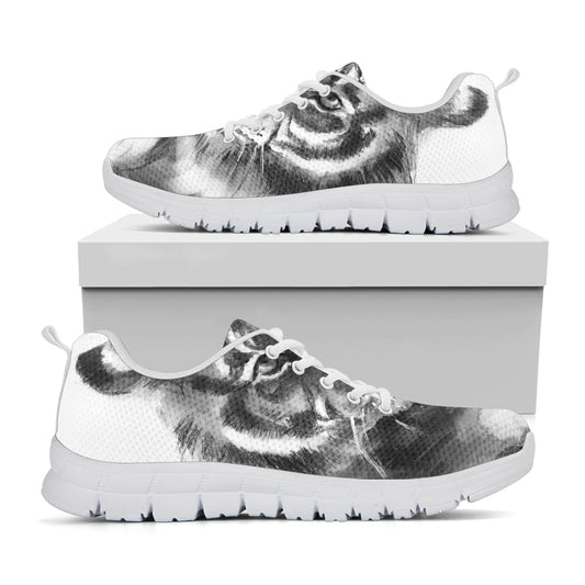 Monochrome Watercolor White Tiger Print White Sneakers