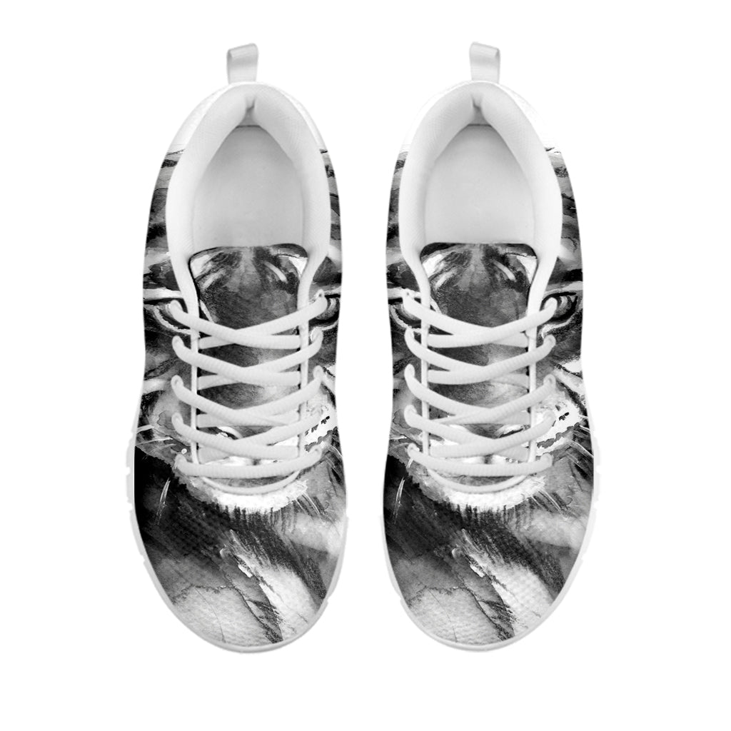 Monochrome Watercolor White Tiger Print White Sneakers