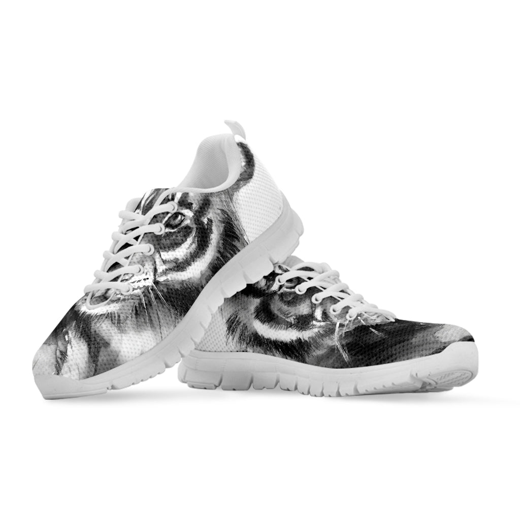 Monochrome Watercolor White Tiger Print White Sneakers