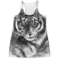 Monochrome Watercolor White Tiger Print Women's Racerback Tank Top
