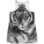 Monochrome Watercolor White Tiger Print Women's Racerback Tank Top