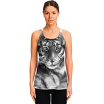 Monochrome Watercolor White Tiger Print Women's Racerback Tank Top