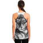 Monochrome Watercolor White Tiger Print Women's Racerback Tank Top