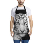 Monochrome White Bengal Tiger Print Apron