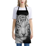 Monochrome White Bengal Tiger Print Apron