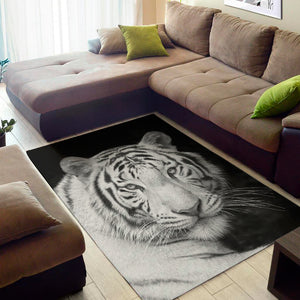 Monochrome White Bengal Tiger Print Area Rug