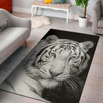 Monochrome White Bengal Tiger Print Area Rug