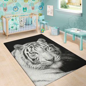 Monochrome White Bengal Tiger Print Area Rug