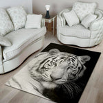 Monochrome White Bengal Tiger Print Area Rug