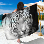 Monochrome White Bengal Tiger Print Beach Sarong Wrap