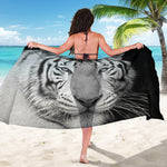 Monochrome White Bengal Tiger Print Beach Sarong Wrap