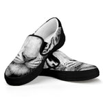 Monochrome White Bengal Tiger Print Black Slip On Shoes