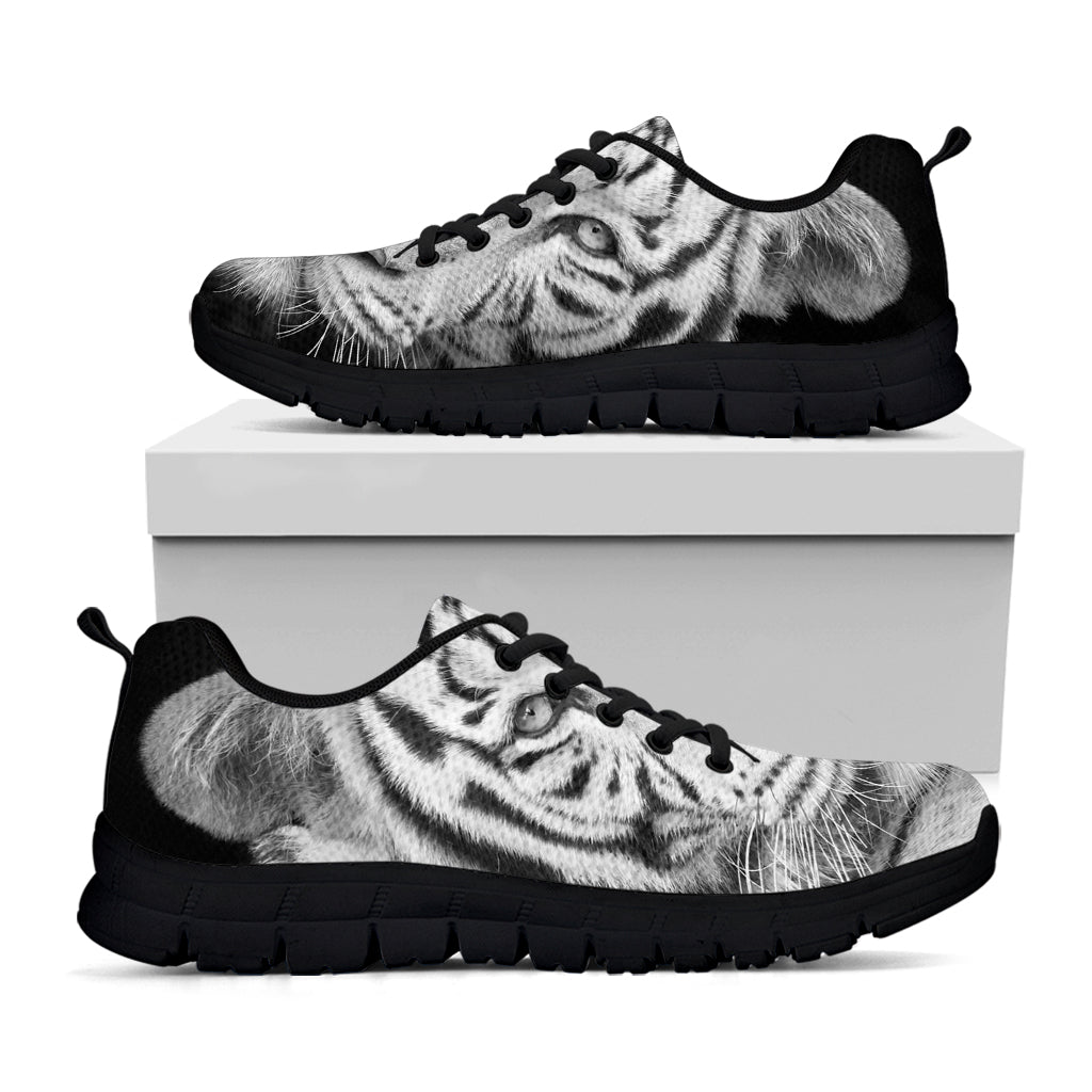 Monochrome White Bengal Tiger Print Black Sneakers