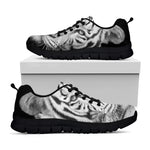 Monochrome White Bengal Tiger Print Black Sneakers