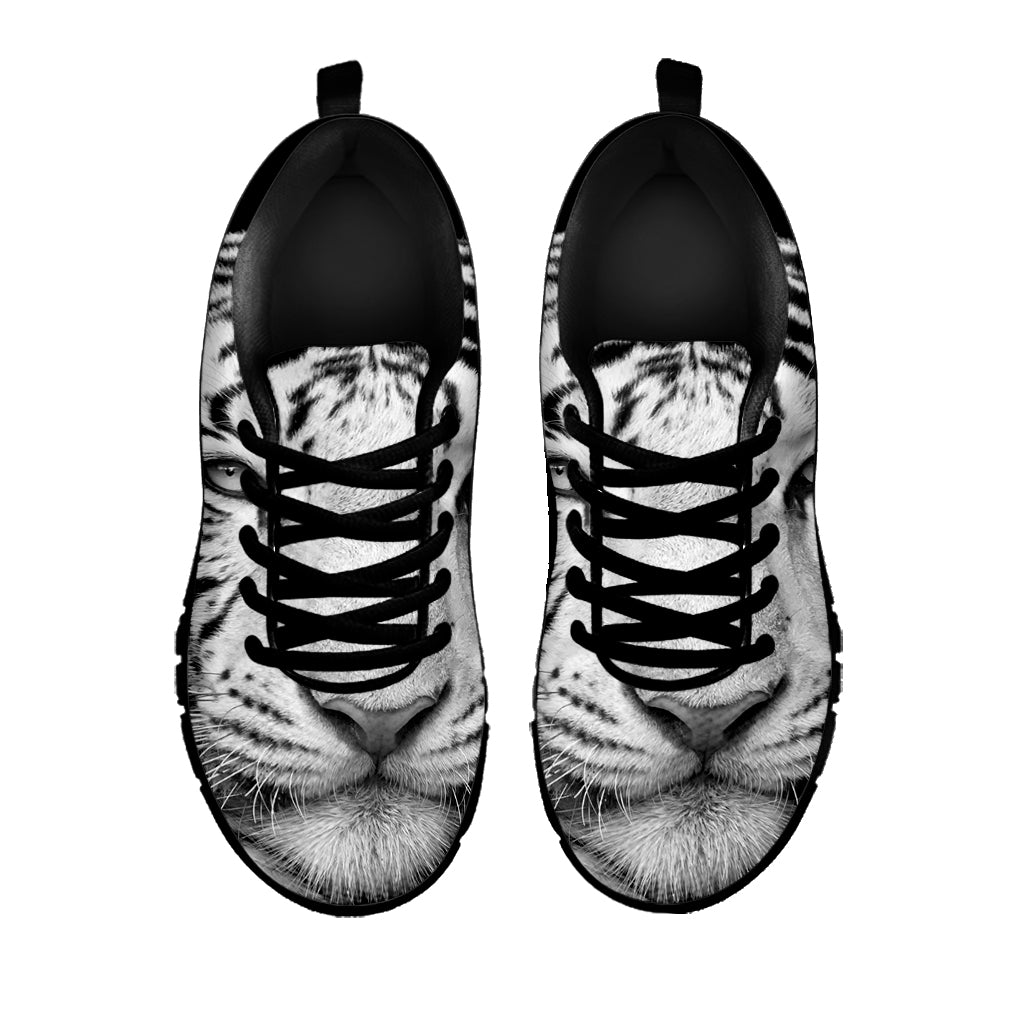 Monochrome White Bengal Tiger Print Black Sneakers