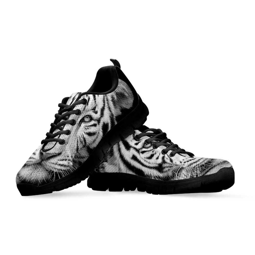 Monochrome White Bengal Tiger Print Black Sneakers