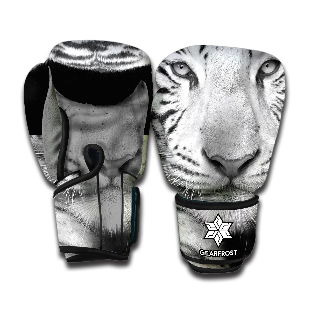 Monochrome White Bengal Tiger Print Boxing Gloves