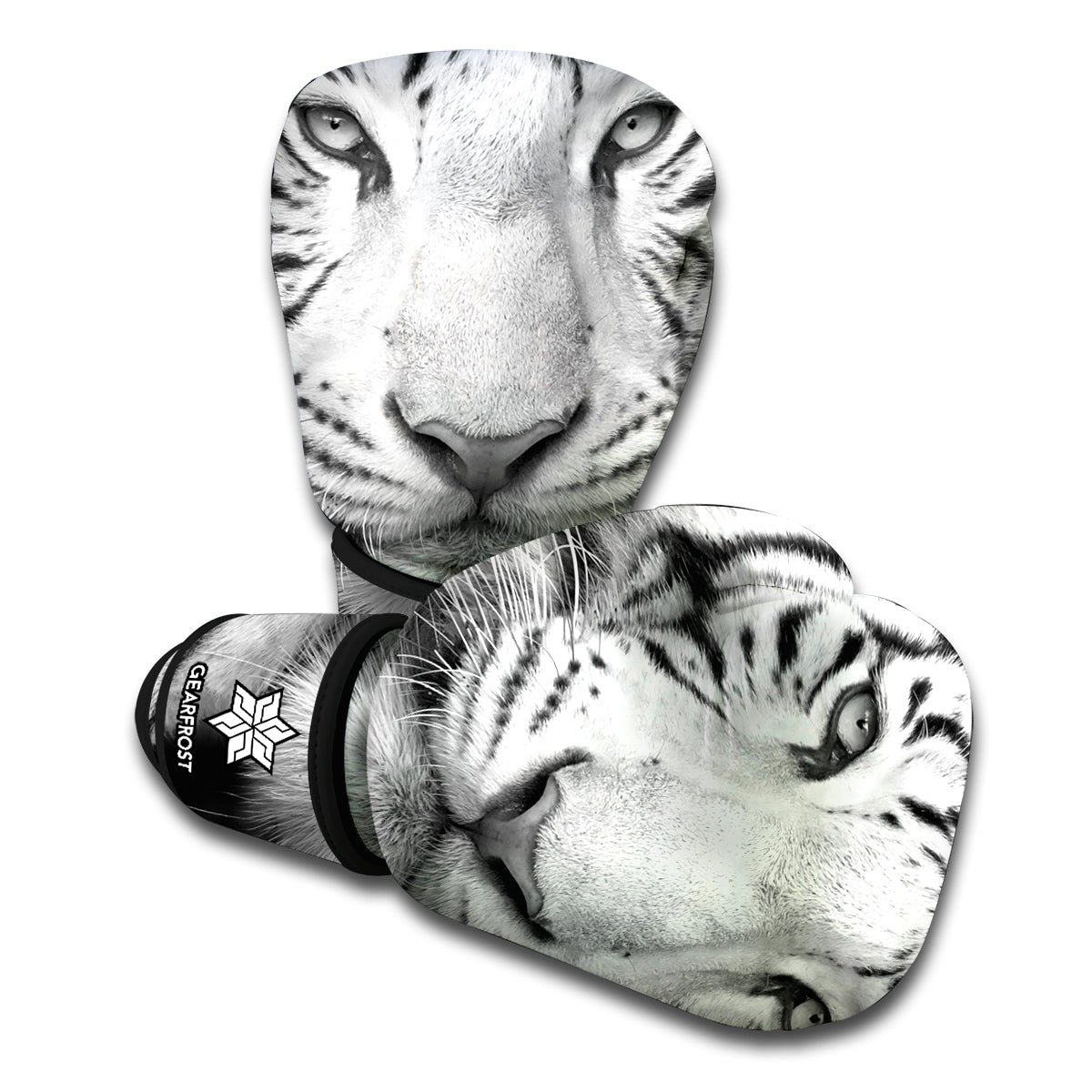 Monochrome White Bengal Tiger Print Boxing Gloves