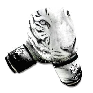 Monochrome White Bengal Tiger Print Boxing Gloves