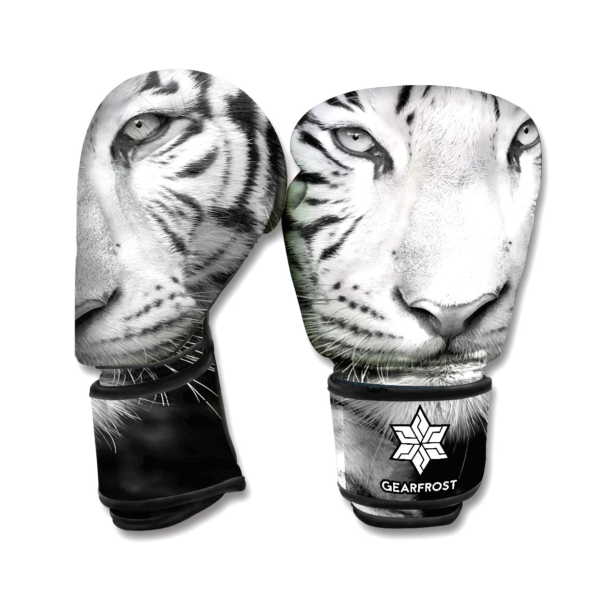 Monochrome White Bengal Tiger Print Boxing Gloves