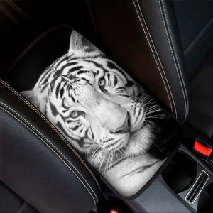 Monochrome White Bengal Tiger Print Car Center Console Cover