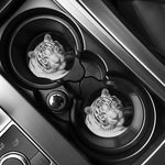 Monochrome White Bengal Tiger Print Car Coasters