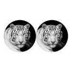 Monochrome White Bengal Tiger Print Car Coasters