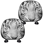 Monochrome White Bengal Tiger Print Car Headrest Covers