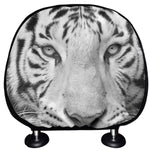 Monochrome White Bengal Tiger Print Car Headrest Covers
