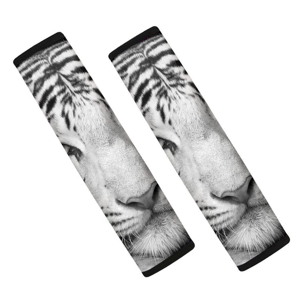 Monochrome White Bengal Tiger Print Car Seat Belt Covers