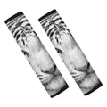 Monochrome White Bengal Tiger Print Car Seat Belt Covers