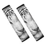 Monochrome White Bengal Tiger Print Car Seat Belt Covers