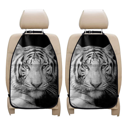 Monochrome White Bengal Tiger Print Car Seat Organizers