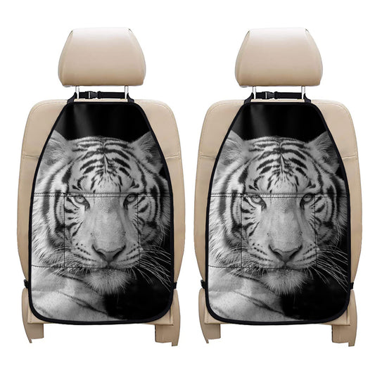 Monochrome White Bengal Tiger Print Car Seat Organizers