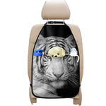 Monochrome White Bengal Tiger Print Car Seat Organizers
