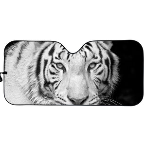 Monochrome White Bengal Tiger Print Car Sun Shade