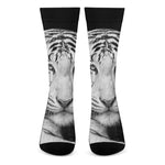 Monochrome White Bengal Tiger Print Crew Socks